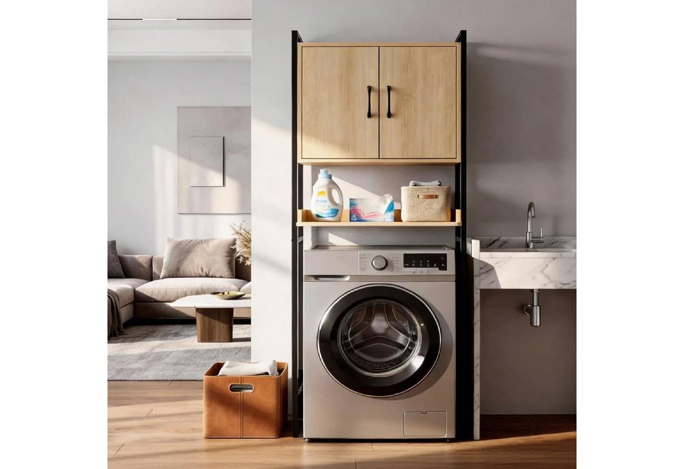 Karlhome Badregal Eiche Holzwerkstoff Metall Verstellbar - Bild 2