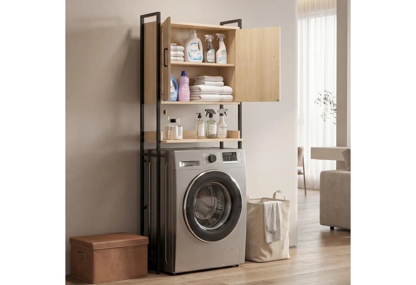 Karlhome Badregal Eiche Holzwerkstoff Metall Verstellbar - Bild 5