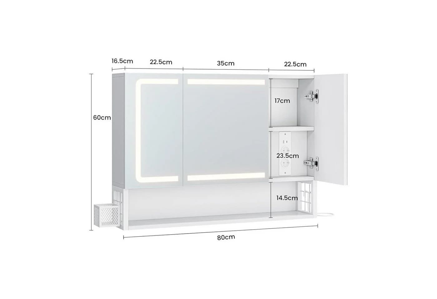 MSMASK Spiegelschrank mit LED-Beleuchtung und Steckdose