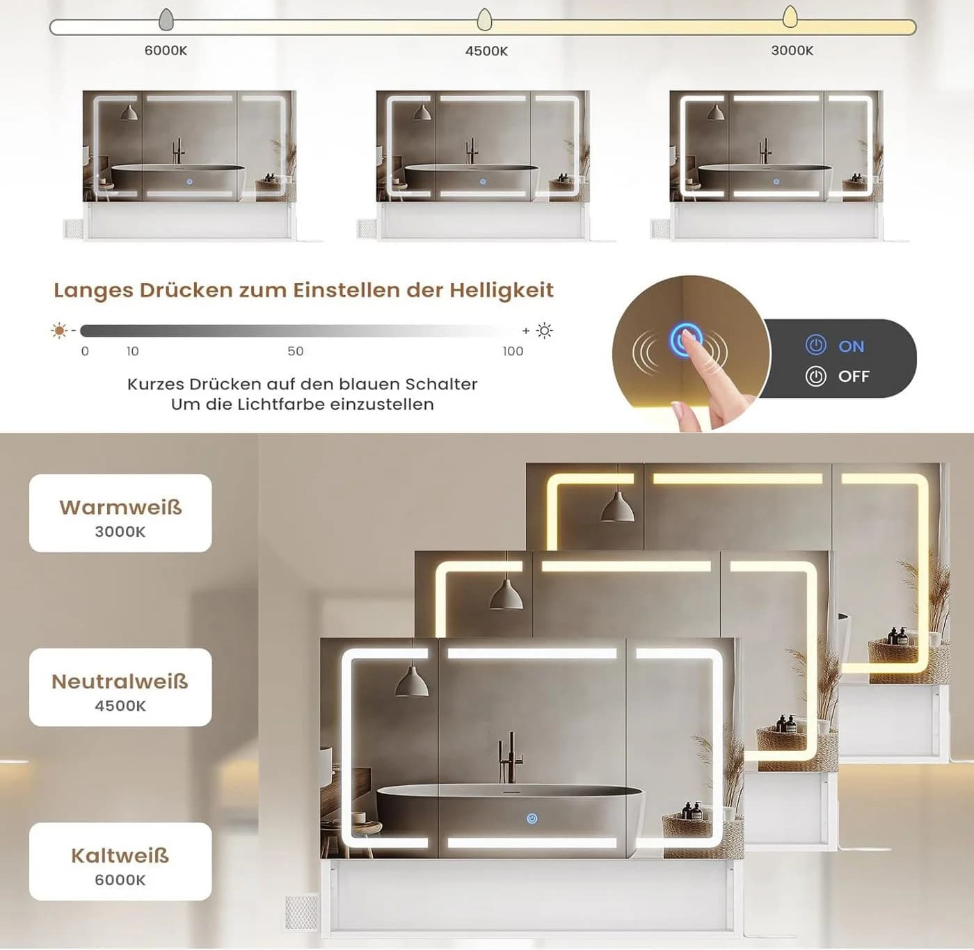 MSMASK Spiegelschrank mit LED-Beleuchtung und Steckdose - Bild 5