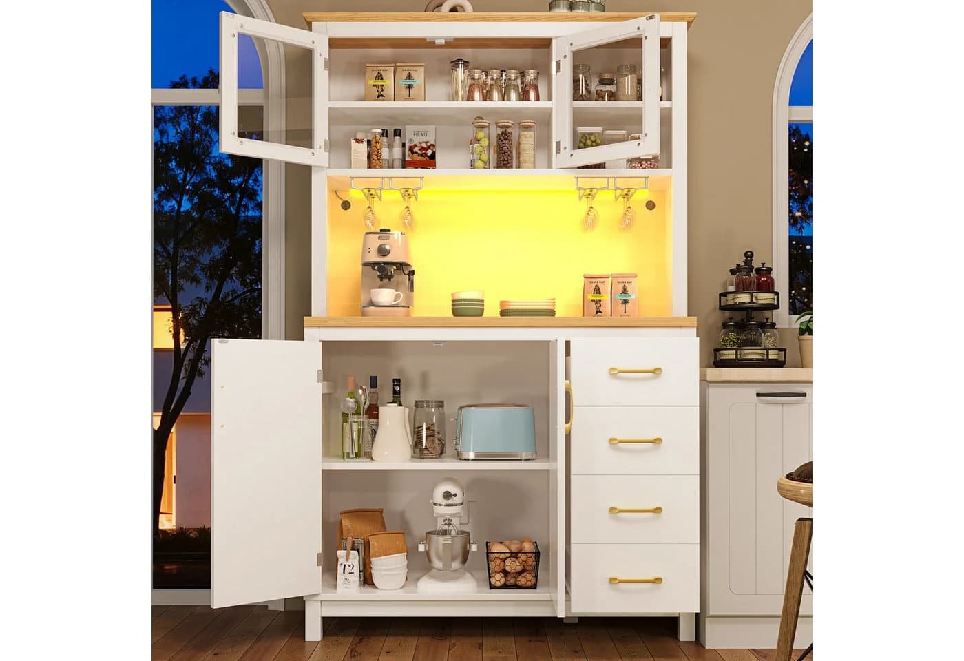 TavilaEcon Küchenbuffet weiß mit LED & Getränkehaltern - Bild 2