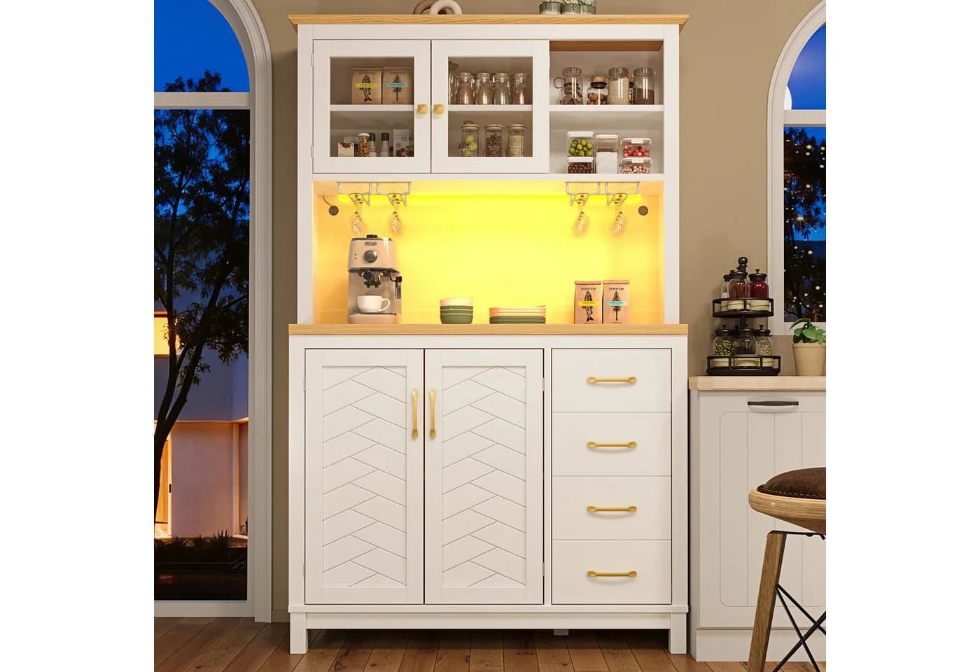 TavilaEcon Küchenbuffet weiß mit LED & Getränkehaltern - Bild 3