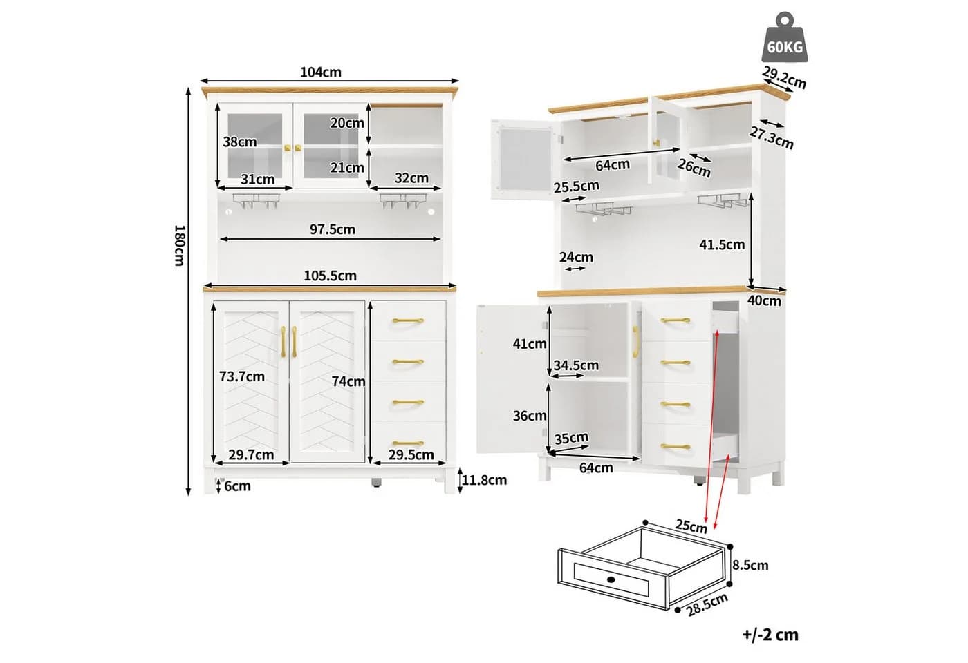 TavilaEcon Küchenbuffet weiß mit LED & Getränkehaltern - Bild 4