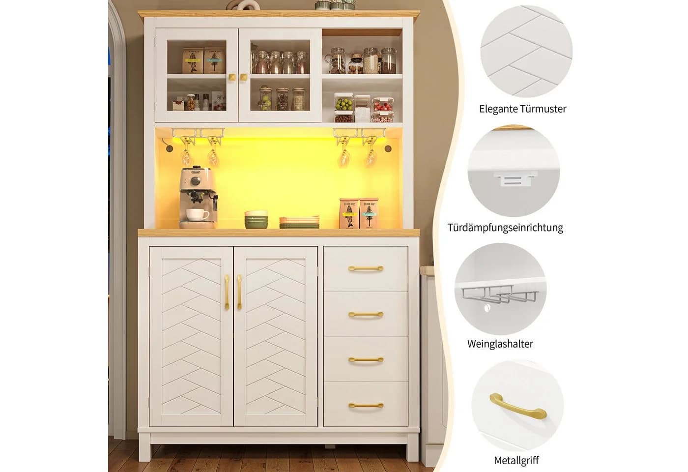 TavilaEcon Küchenbuffet weiß mit LED & Getränkehaltern - Bild 5