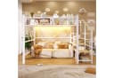 TavilaEcon Hochbett Metallbett weiß mit LED-Lichtleiste und Stufen-Ablageregal Bild 1