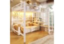 TavilaEcon Hochbett Metallbett weiß mit LED-Lichtleiste und Stufen-Ablageregal Bild 3