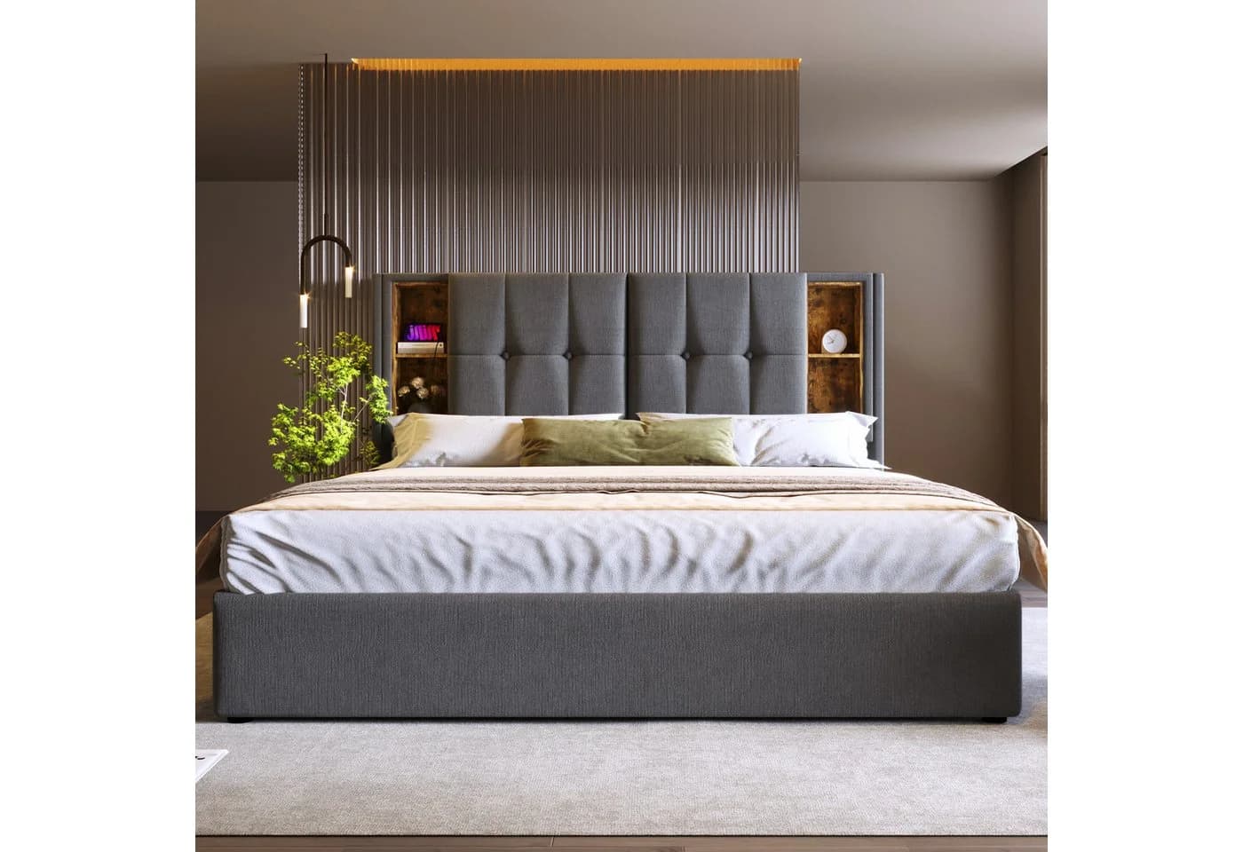 TavilaEcon Boxspringbett mit USB-C und Stauraum grau