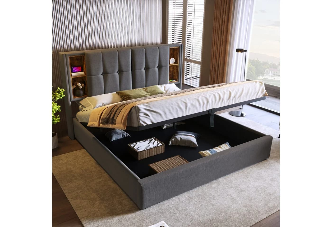 TavilaEcon Boxspringbett mit USB-C und Stauraum grau - Bild 2