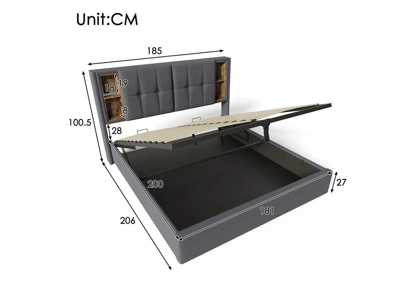 TavilaEcon Boxspringbett mit USB-C und Stauraum grau - Bild 3