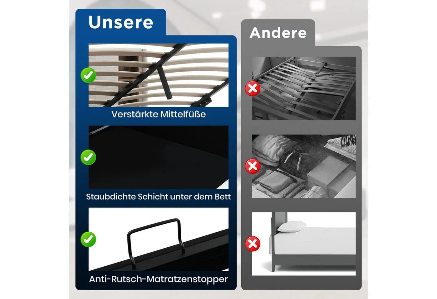 TavilaEcon Boxspringbett mit USB-C und Stauraum grau - Bild 4