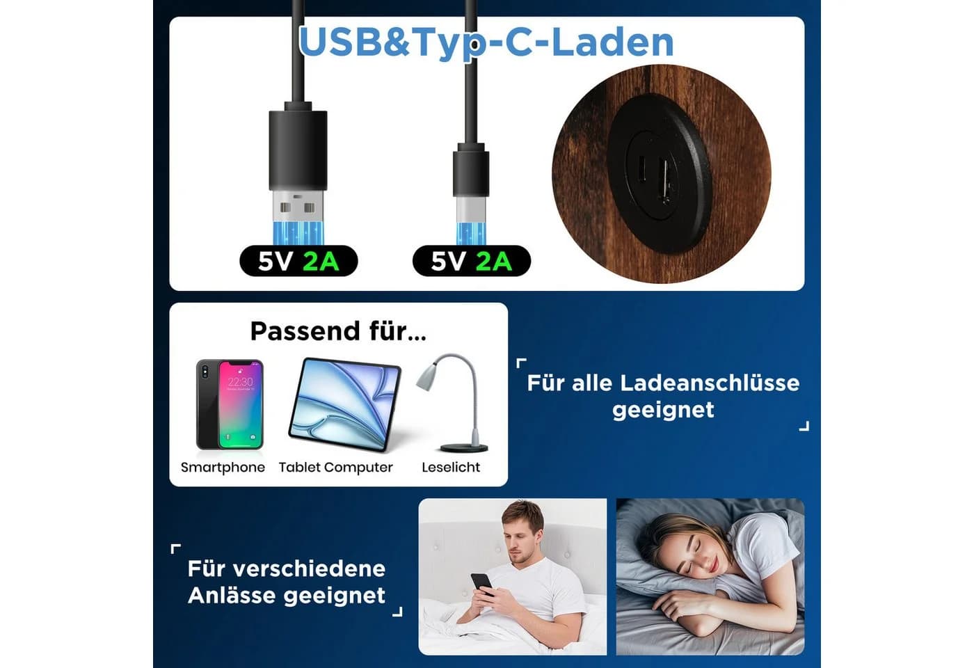 TavilaEcon Boxspringbett mit USB-C und Stauraum grau - Bild 5