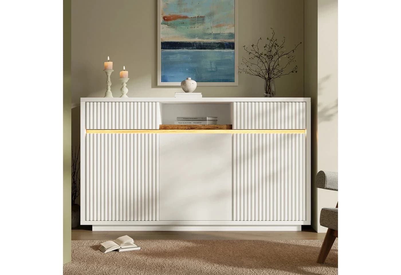 TavilaEcon Sideboard Weiß mit LED-Beleuchtung