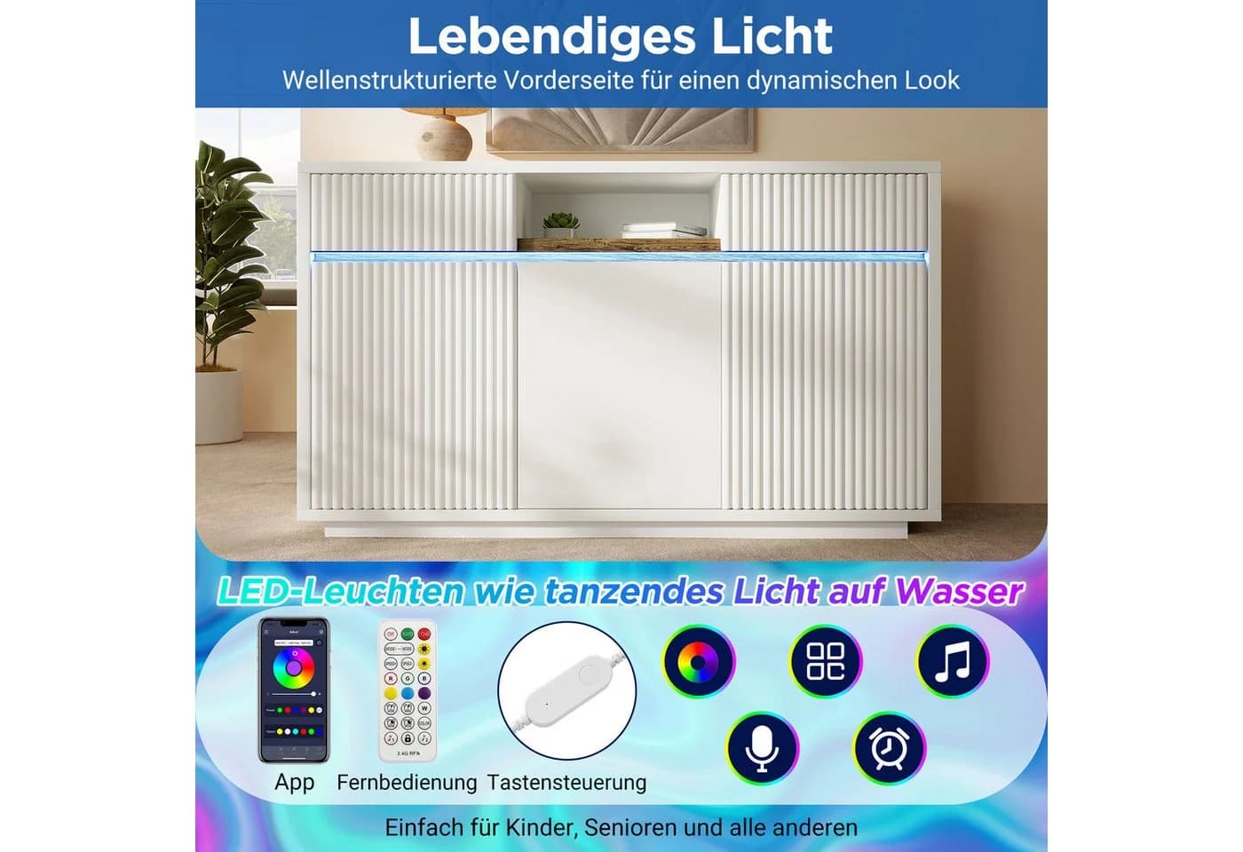 TavilaEcon Sideboard Weiß mit LED-Beleuchtung - Bild 5