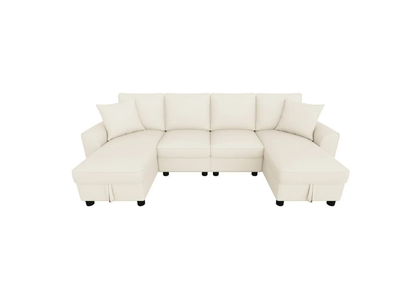 Ulife Ecksofa U-Form Beige Grau Chenille Stauraum - Bild 3