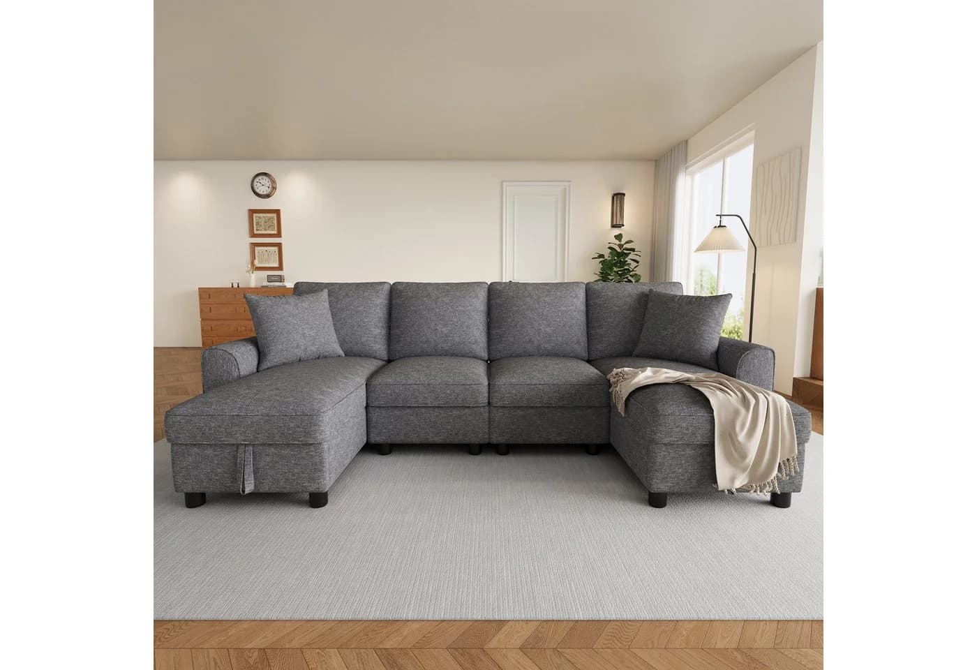 Ulife Ecksofa U-Form Beige Grau Chenille Stauraum - Bild 2