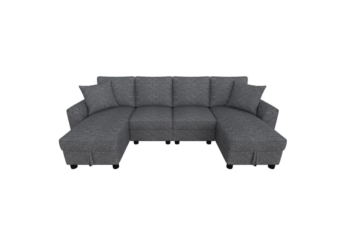 Ulife Ecksofa U-Form Beige Grau Chenille Stauraum - Bild 3