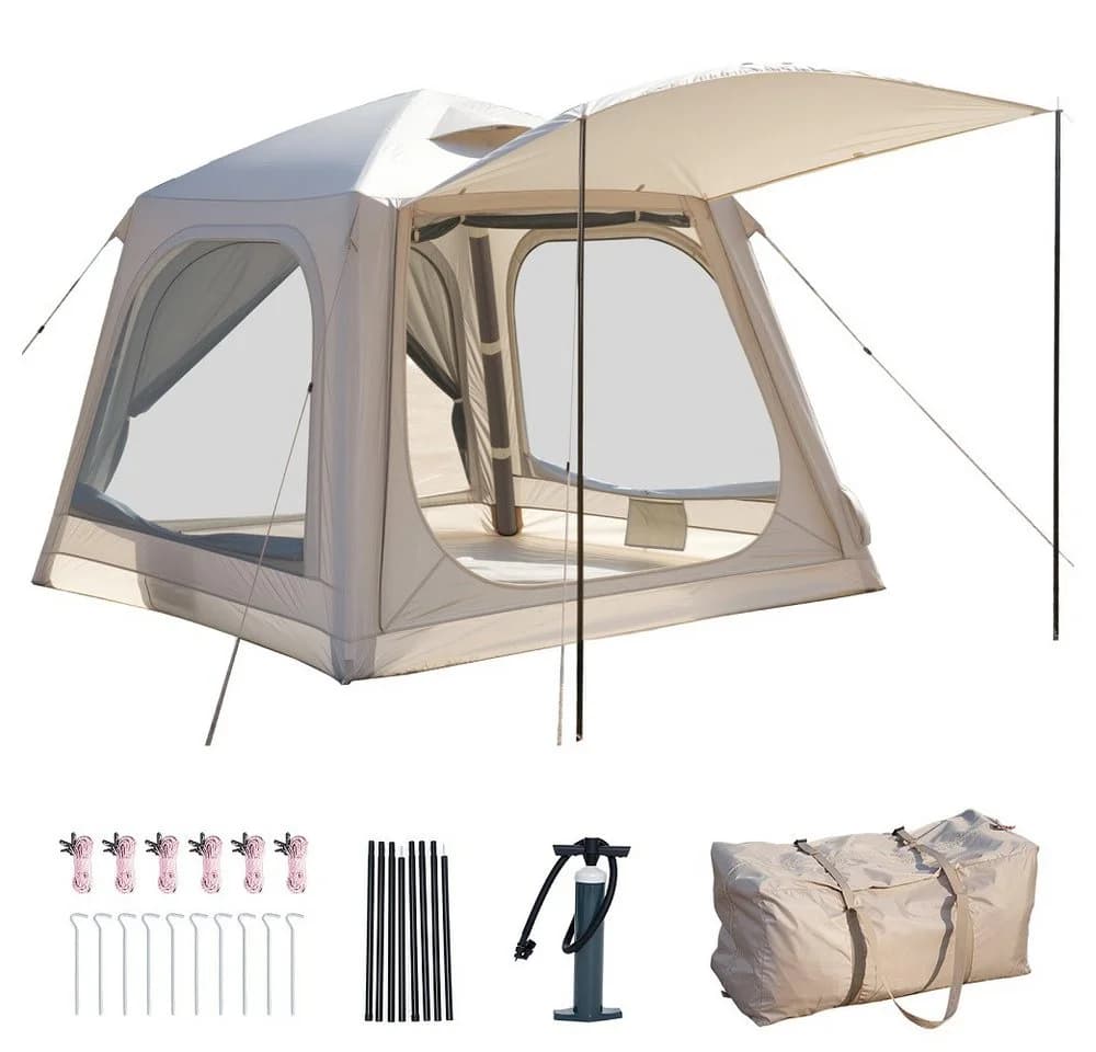 Meulbaty Aufblasbares Zelt Camping Pavillon Beige mit Luftpumpe - Bild 2