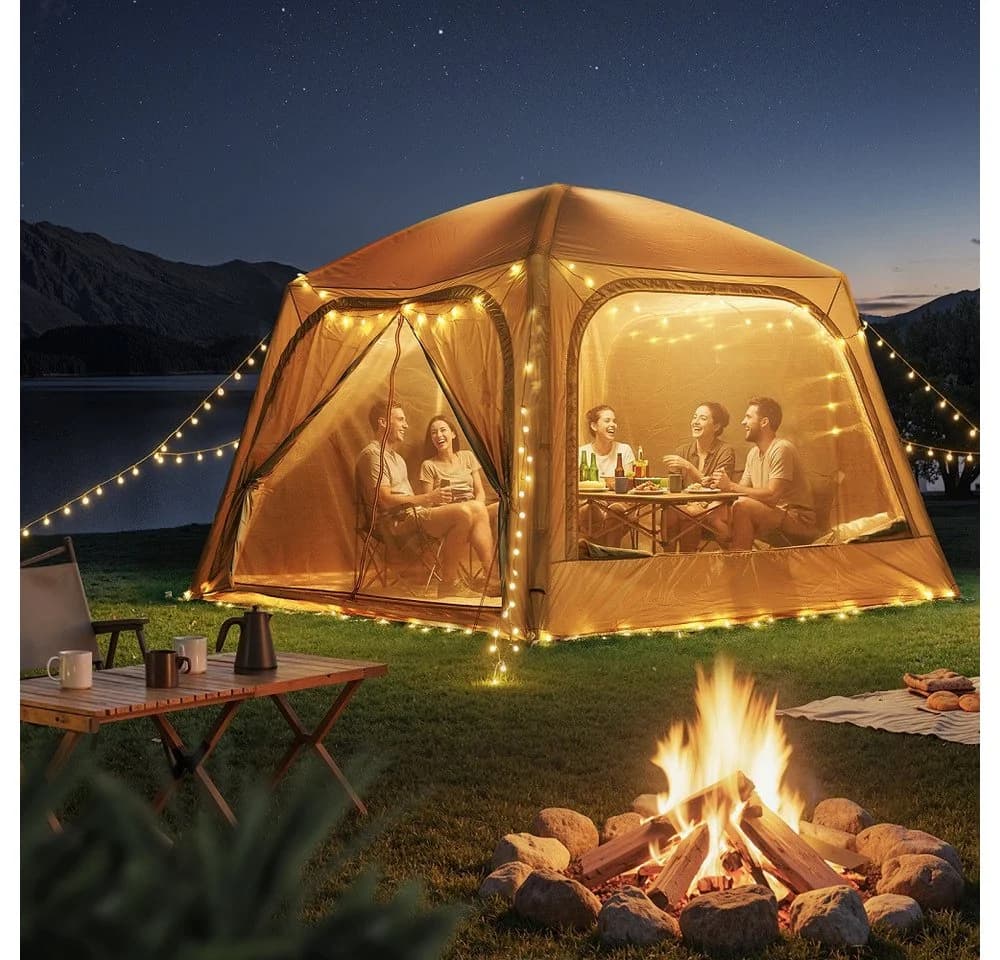 Meulbaty Aufblasbares Zelt Camping Pavillon Beige mit Luftpumpe - Bild 3