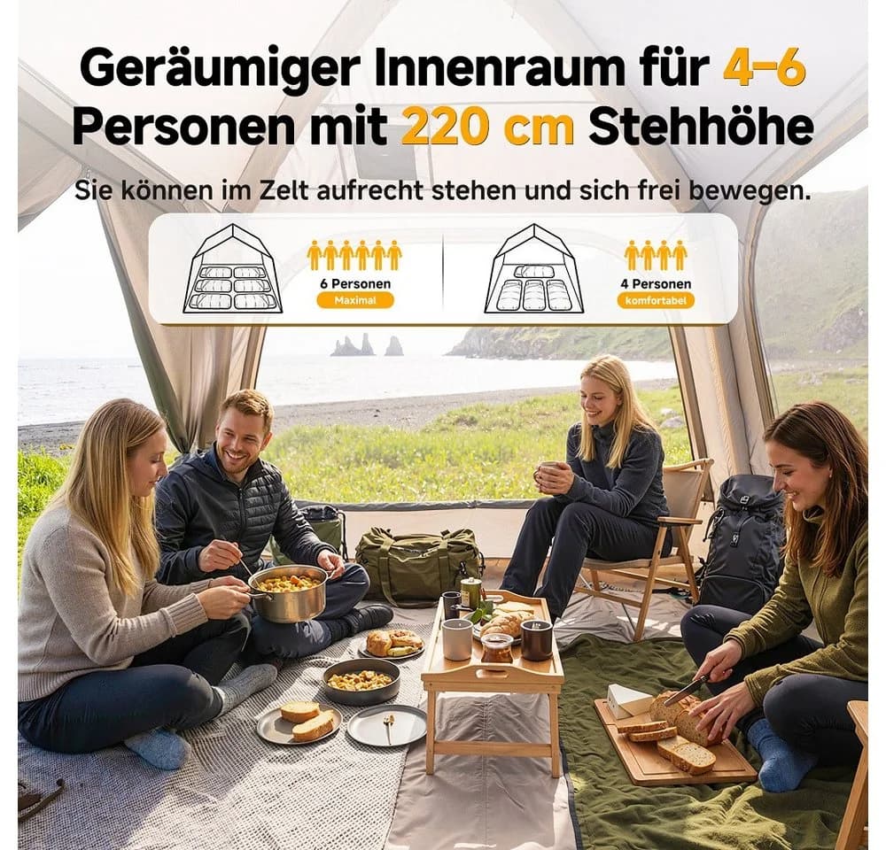 Meulbaty Aufblasbares Zelt Camping Pavillon Beige mit Luftpumpe - Bild 4