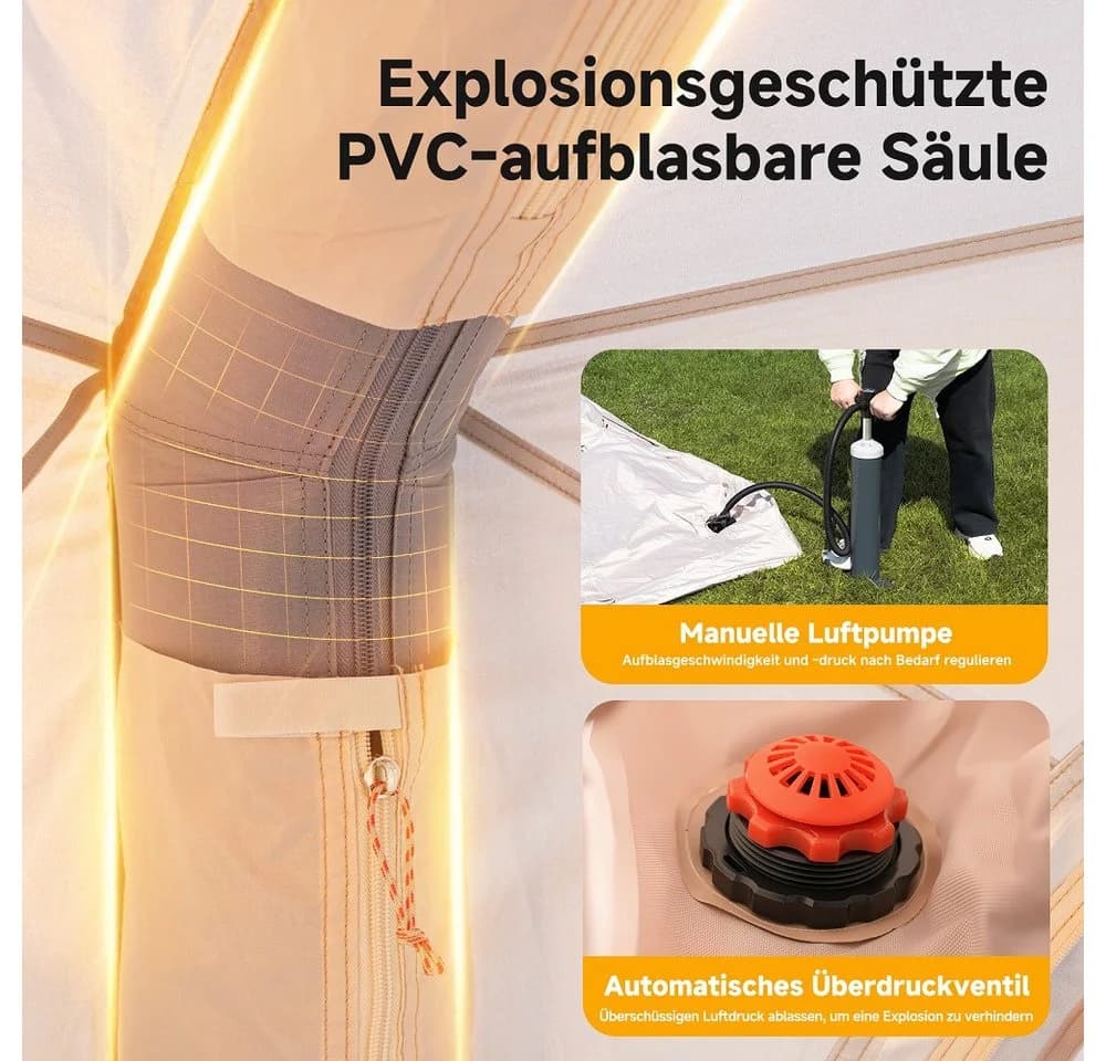 Meulbaty Aufblasbares Zelt Camping Pavillon Beige mit Luftpumpe - Bild 5