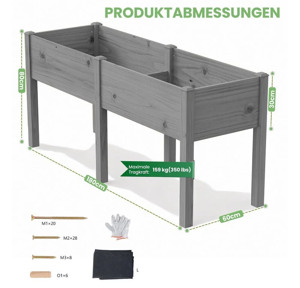 Meulbaty Hochbeet aus massivem Kiefernholz grau