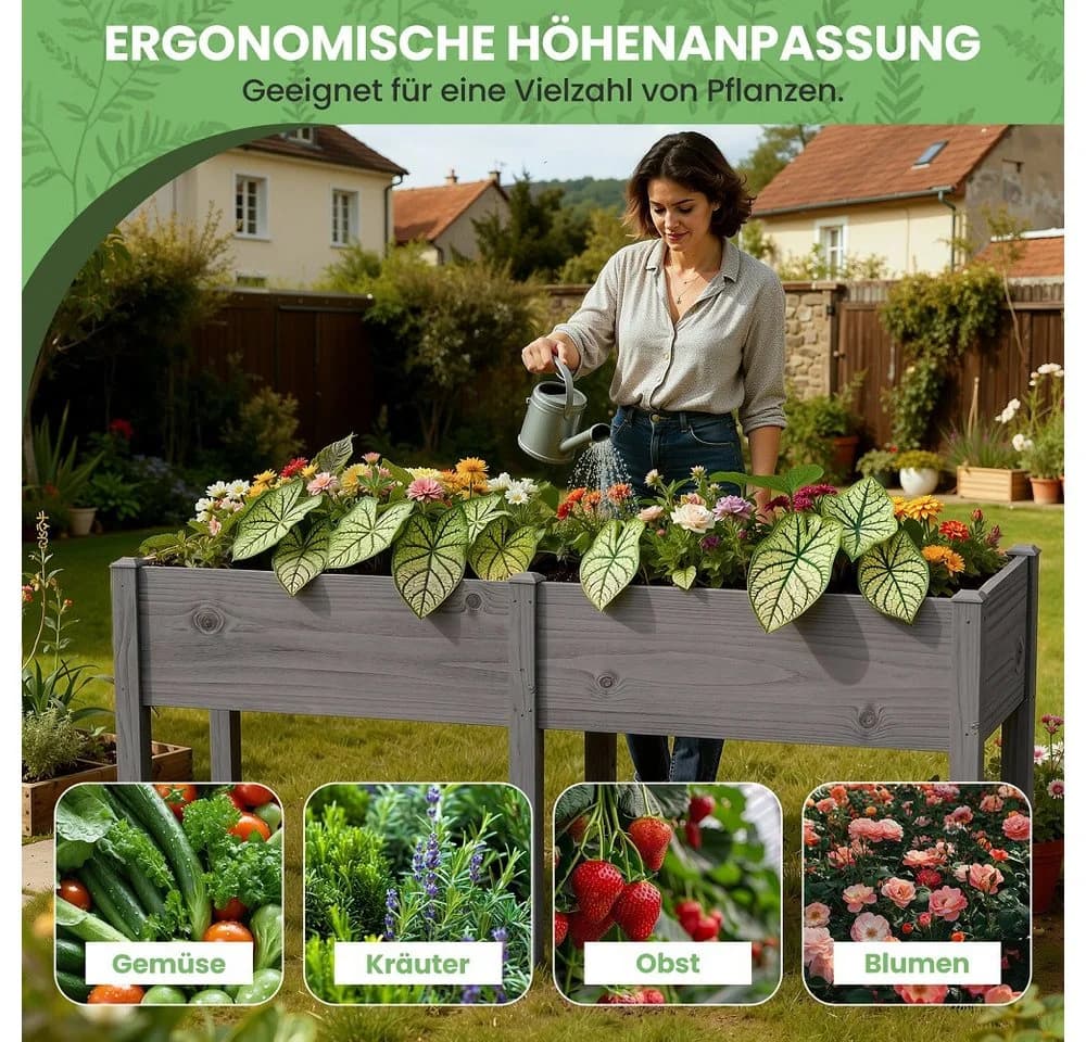 Meulbaty Hochbeet aus massivem Kiefernholz grau - Bild 3