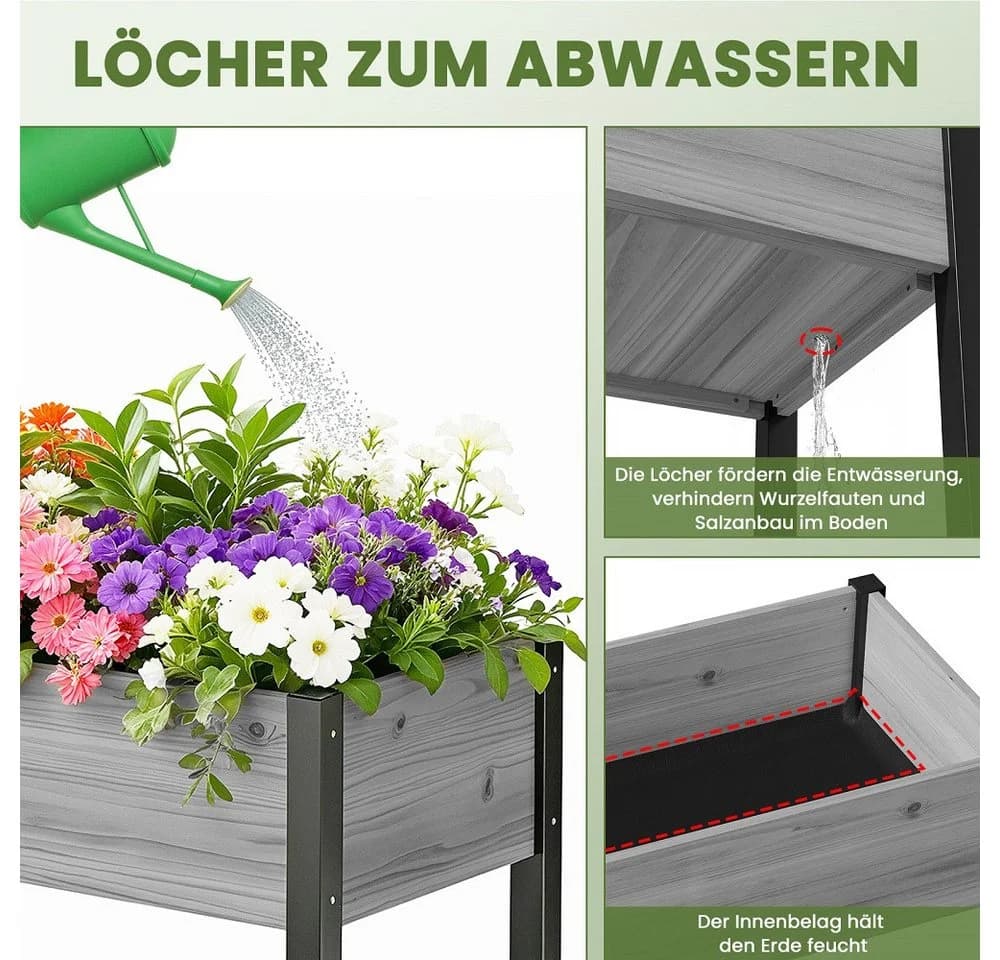 Meulbaty Hochbeet Massivholz mit Metallbeinen Grau - Bild 5