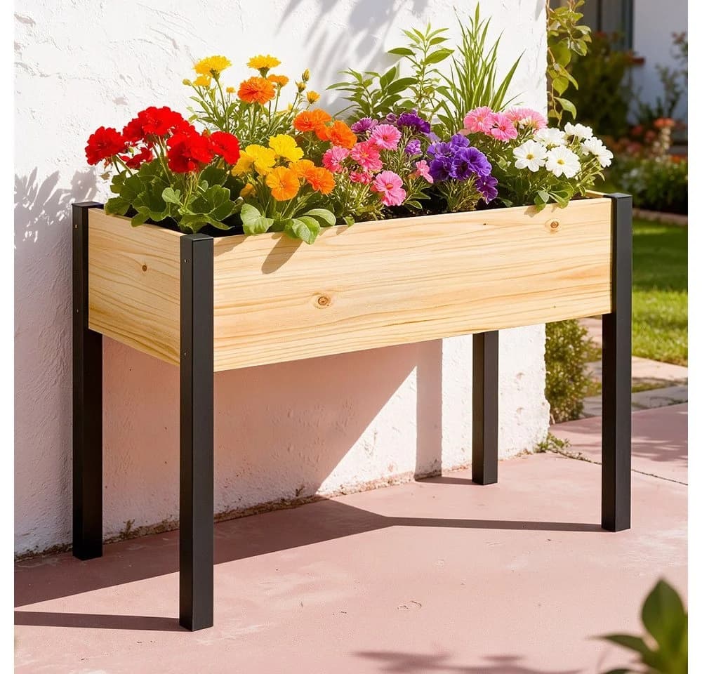 Meulbaty Hochbeet Massivholz mit Metallbeinen 80 cm