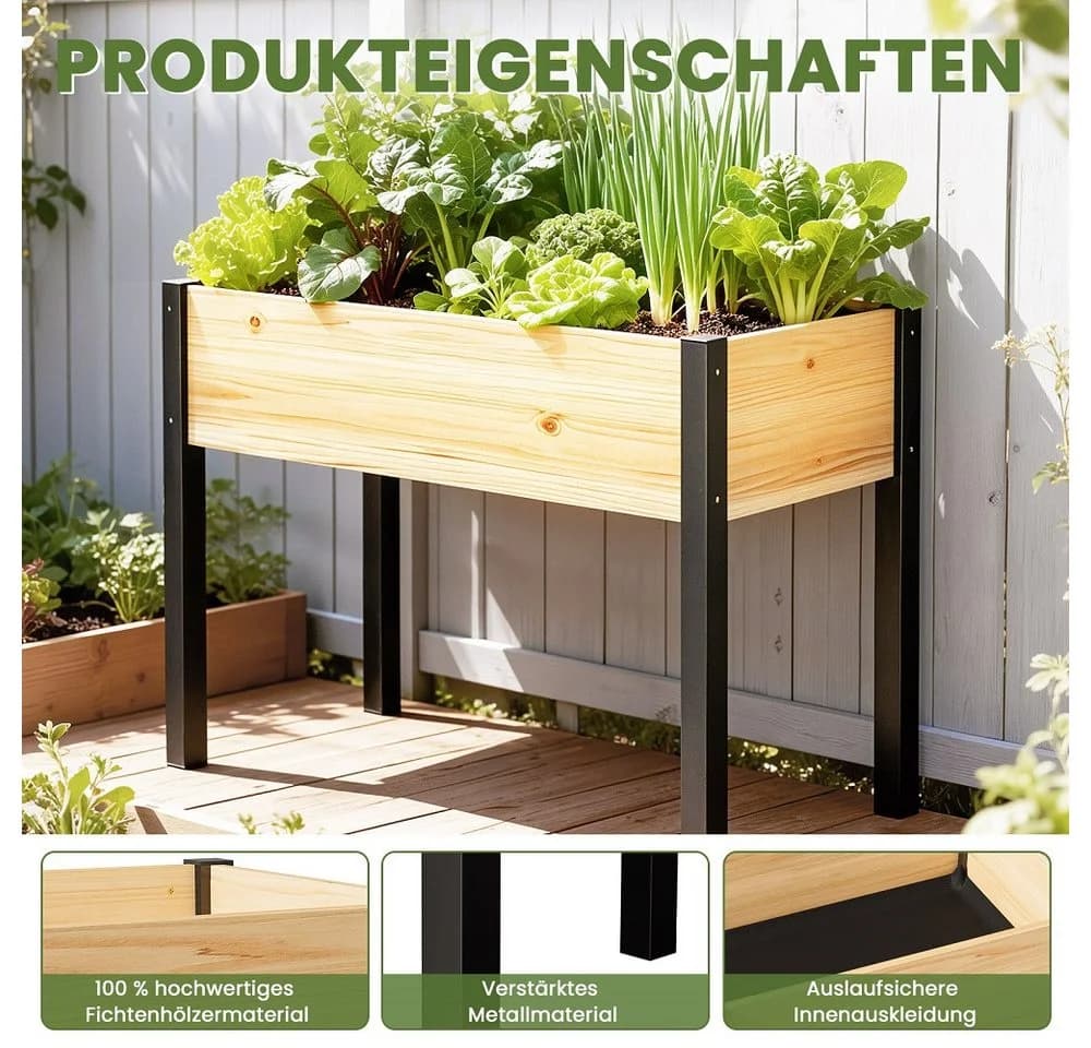 Meulbaty Hochbeet Massivholz mit Metallbeinen 80 cm - Bild 4