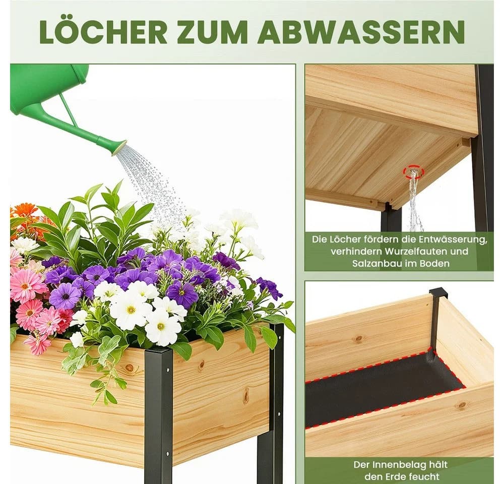 Meulbaty Hochbeet Massivholz mit Metallbeinen 80 cm - Bild 5