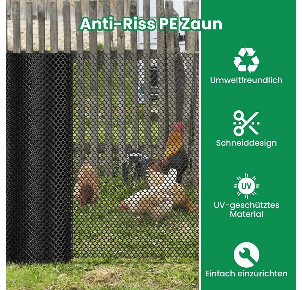 Meulbaty Hühnerzaun Gartenzaun 25m x 1m Schwarz/Grün - Bild 5