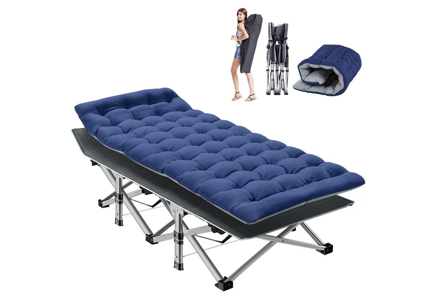 Meulbaty Klappbett Campingbett mit Matratze & Seitentasche Blau - Bild 2