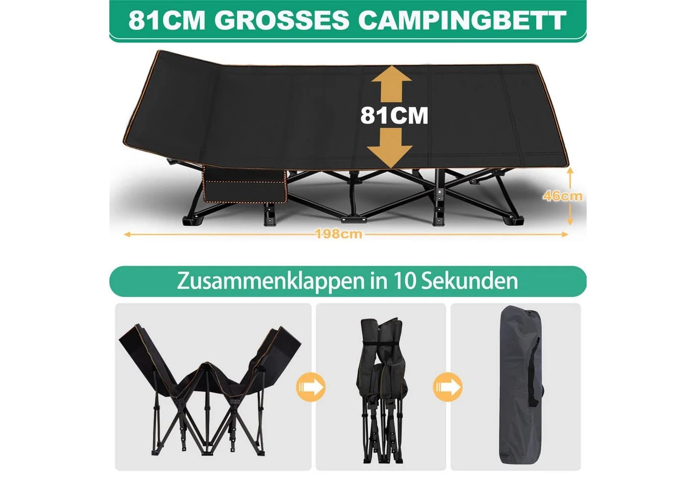 Meulbaty Klappbett Camping Bett Grau 400KG Belastbar - Bild 4
