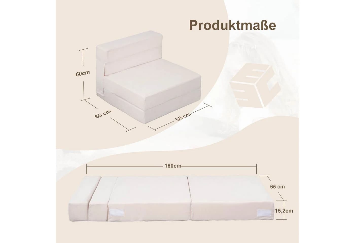 Meulbaty Klappmatratze 15,2 cm Cord Beige Dreifach Klappbar
