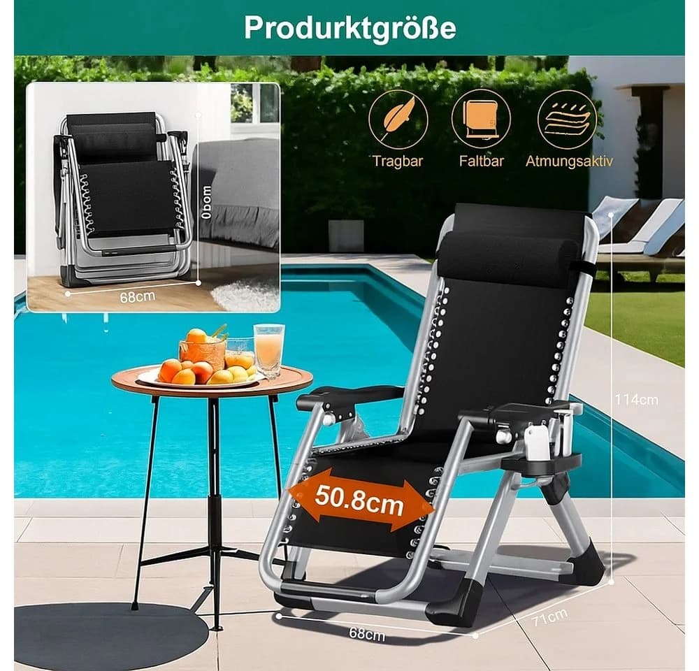 Meulbaty Klappstuhl mit Polster & Seitentasche, 150 kg Traglast, klappbar - Bild 4
