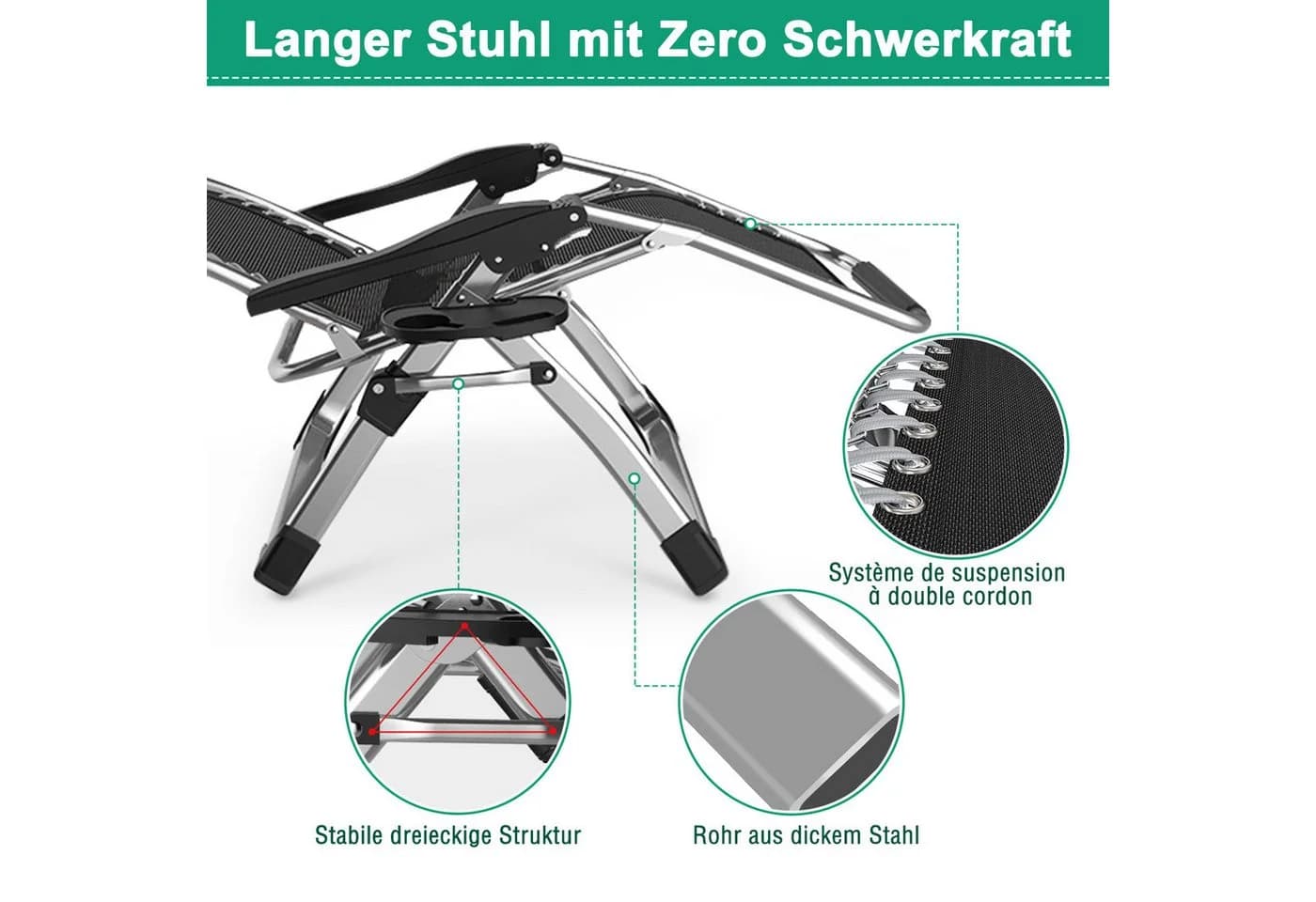 Meulbaty Klappstuhl mit Polster & Seitentasche, 150 kg Traglast, klappbar - Bild 5