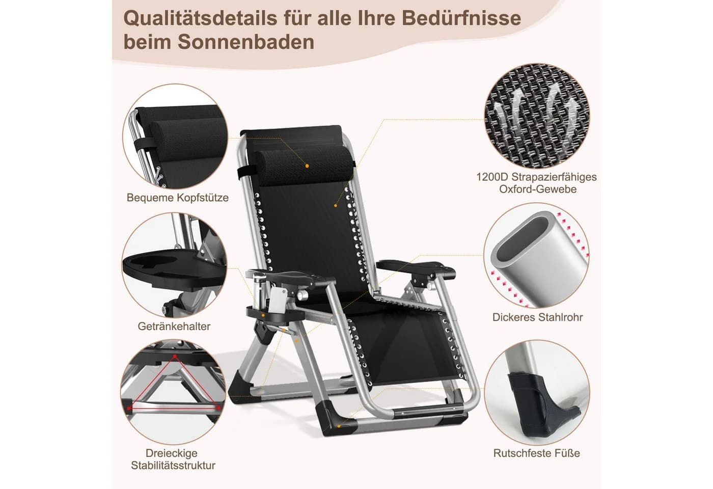 Meulbaty Klappstuhl Grau 200kg Belastbar mit Auflage - Bild 4