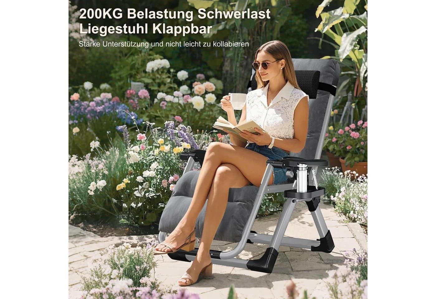 Meulbaty Klappstuhl Grau 200kg Belastbar mit Auflage - Bild 5