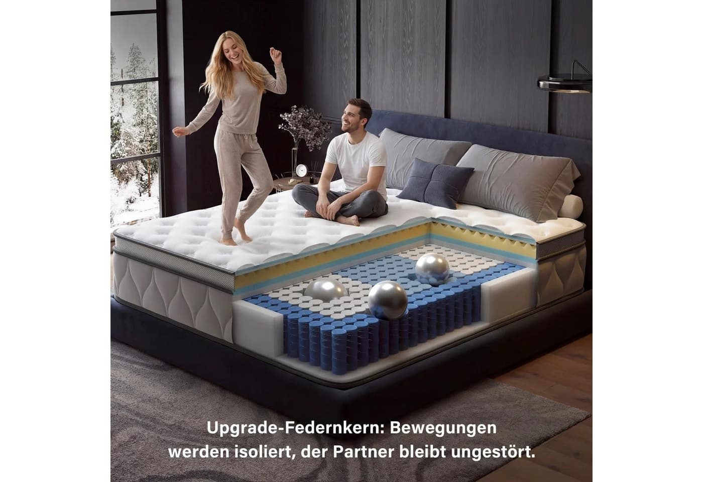 Klyvvo Boxspringmatratze 7-Zonen Federkernmatratze H3 grau/weiß - Bild 3