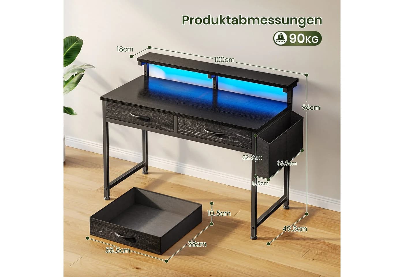 Klyvvo Schreibtisch mit LED & Stauraum - Bild 4