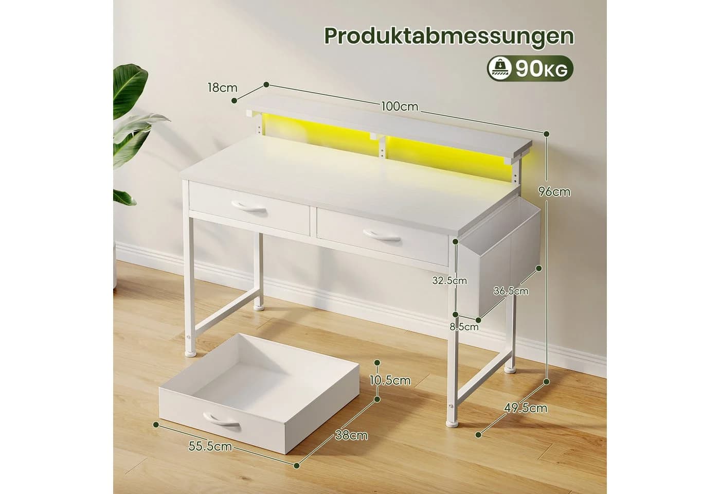 Klyvvo Schreibtisch mit LED und Stauraum Weiß - Bild 4