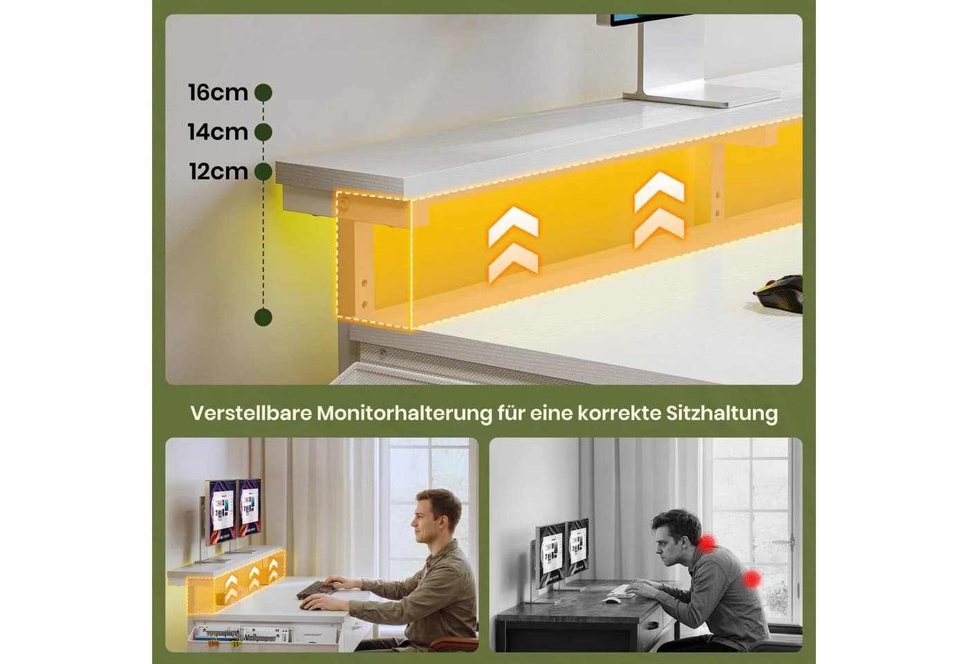 Klyvvo Gaming Schreibtisch Weiß mit RGB-LED & Stauraum - Bild 5