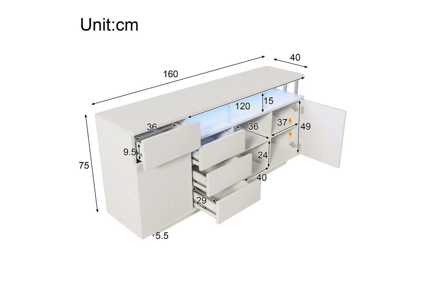 Ulife Sideboard Weiß mit LED & Soft-Close
