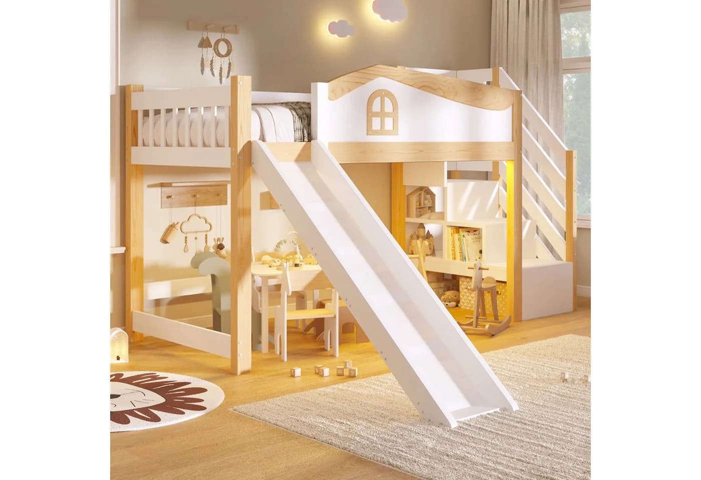TavilaEcon Halbhohes Bett 90x200cm mit Rutsche & LED - Bild 2