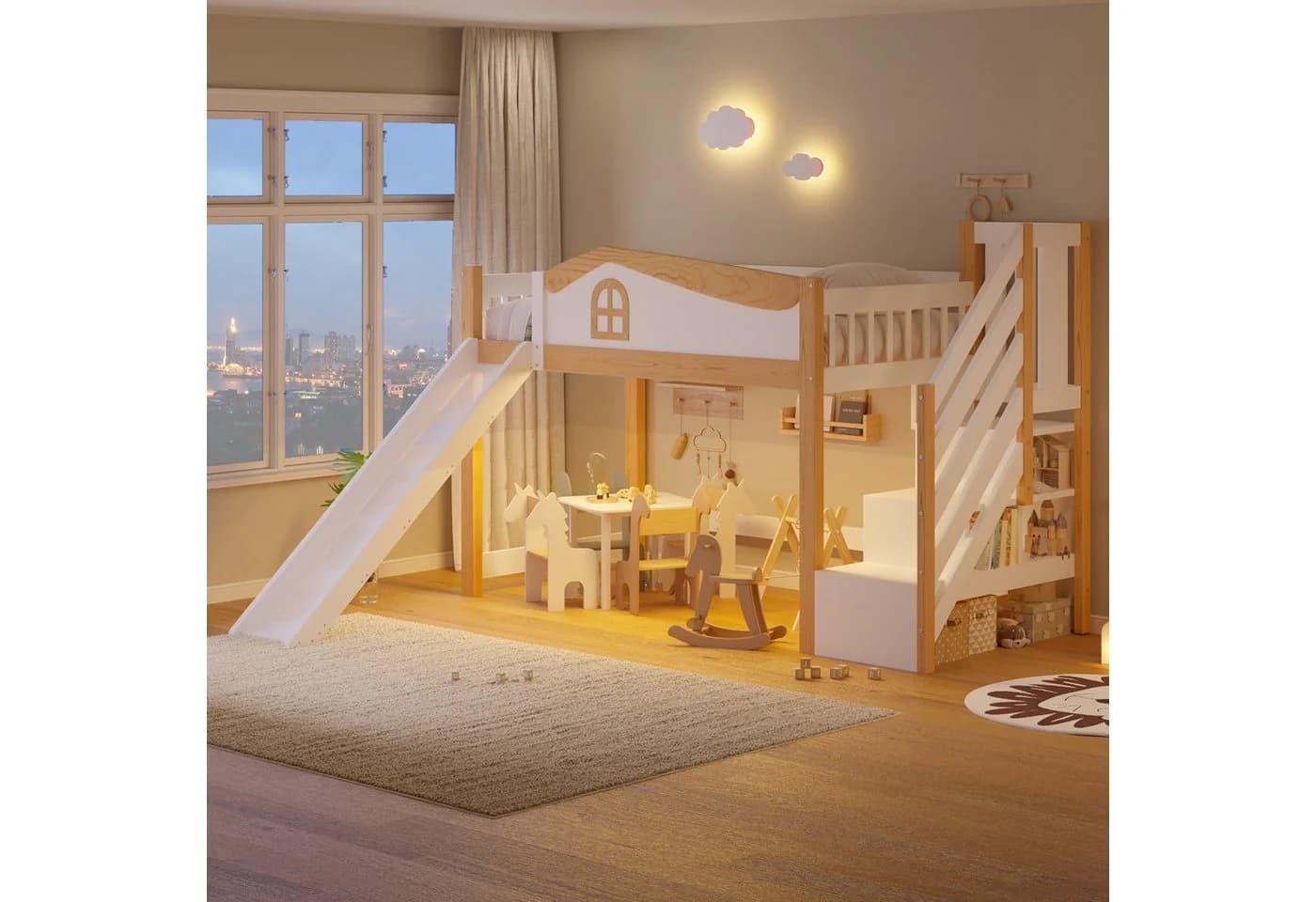 TavilaEcon Halbhohes Bett 90x200cm mit Rutsche & LED - Bild 3