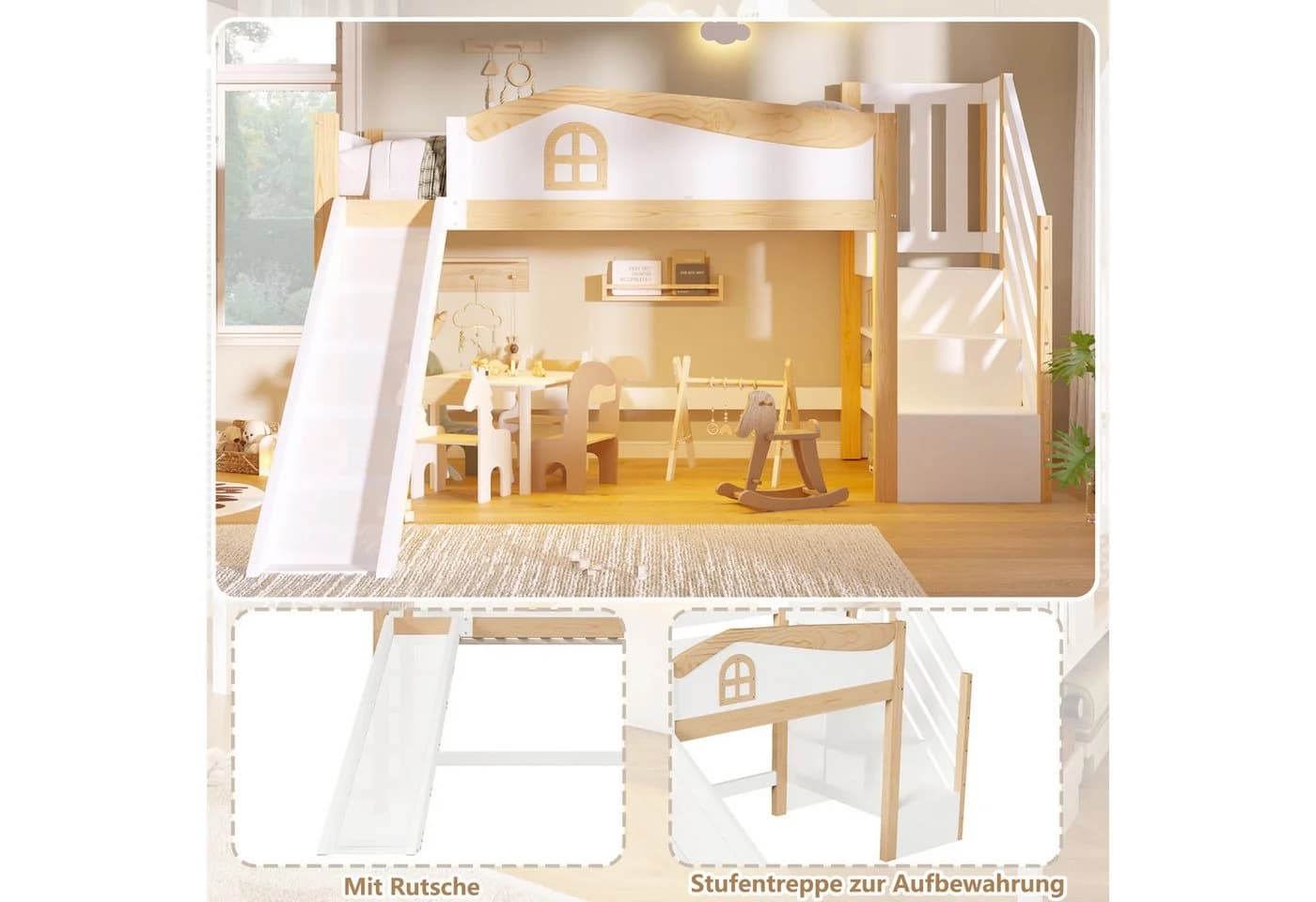 TavilaEcon Halbhohes Bett 90x200cm mit Rutsche & LED - Bild 5