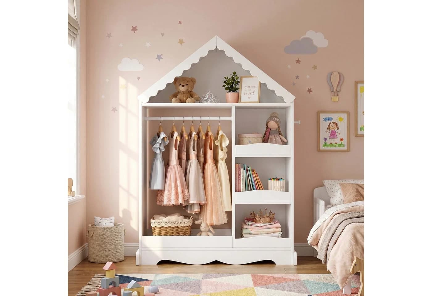 VOWNER Kinderkleiderschrank Hausform Weiß mit Spiegel - Bild 2