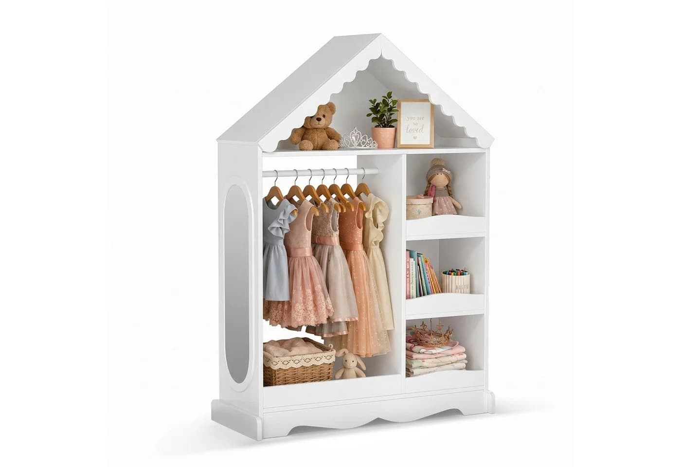 VOWNER Kinderkleiderschrank Hausform Weiß mit Spiegel - Bild 3