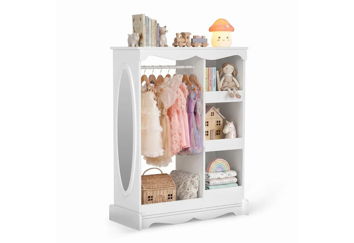 VOWNER Kinderkleiderschrank Weiß mit Spiegel und Regalen - Bild 3