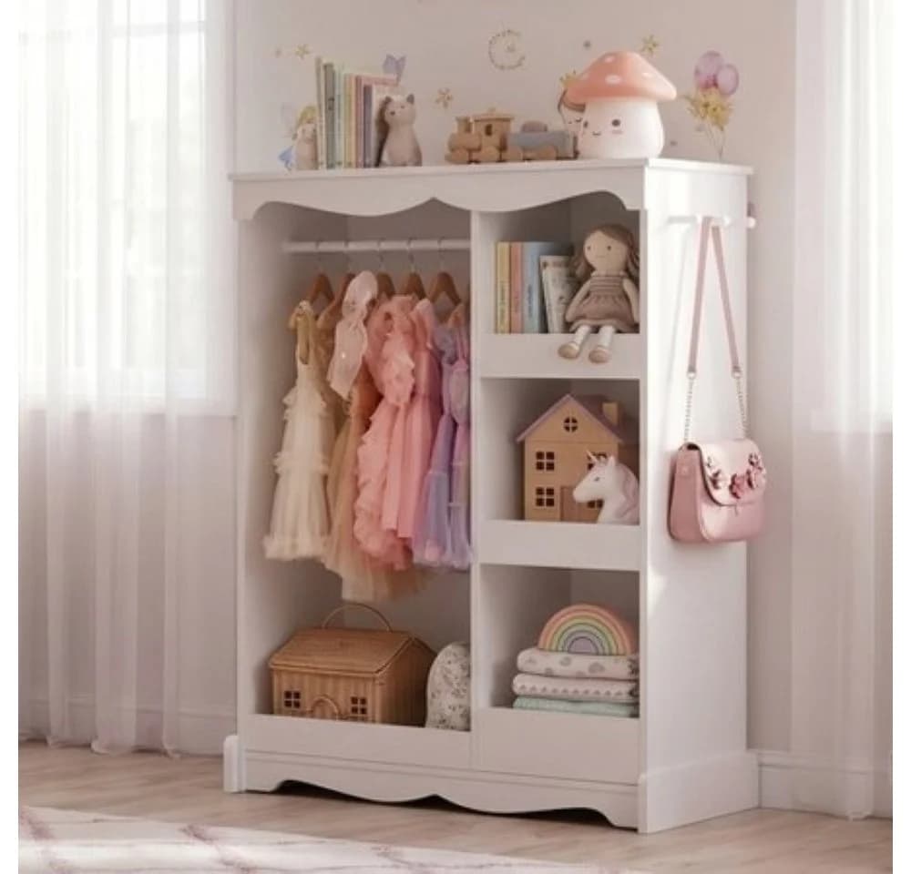 VOWNER Kinderkleiderschrank Weiß mit Spiegel und Regalen - Bild 4